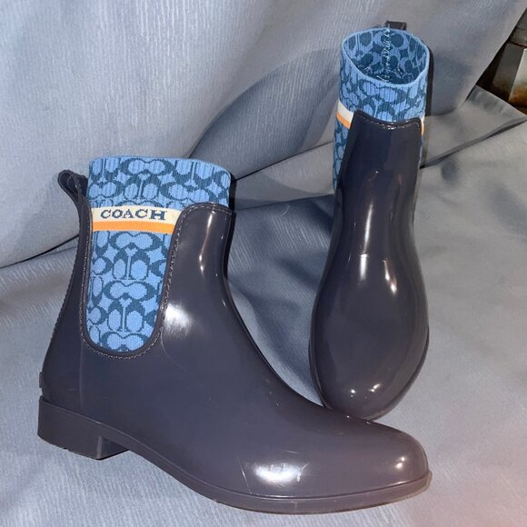 COACH Blue Rain Boot RIVINGTON S/N G5254, Women Size 9 - Picture 1 of 11